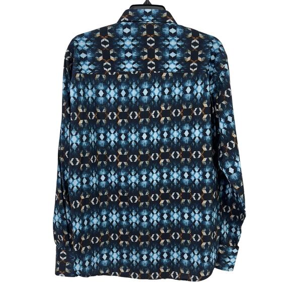 Luchiano Visconti Black Geometric Button Front Dress Shirt Sz Medium Black Blue - Picture 3 of 7